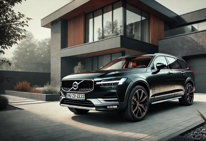 オニキスブラックメタリックのボルボV90クロスカントリーが家の前に駐車しているイメージ画像