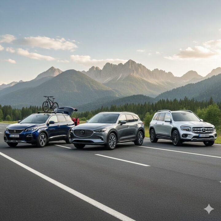 プジョー 5008・CX-8・GLBが並んでいる　イメージ画像