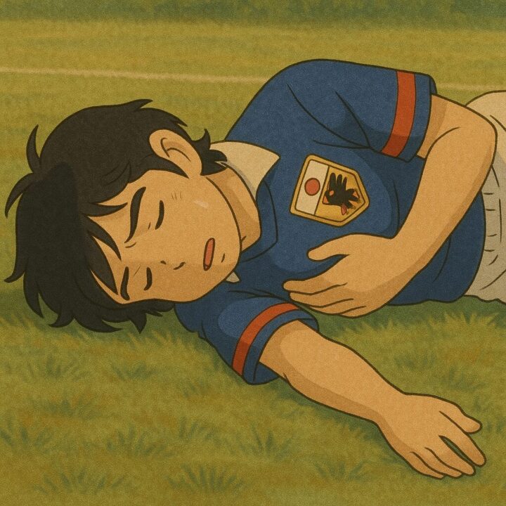 キャプテン翼:心臓病でグランドに倒れれこむ三杉淳のイメージ画像