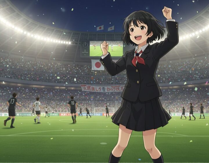 キャプテン翼：早苗が応援しているイメージ