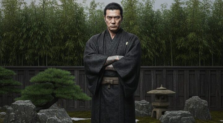 ドンケツ：日本庭園に立つ宮本会長のイメージ画像