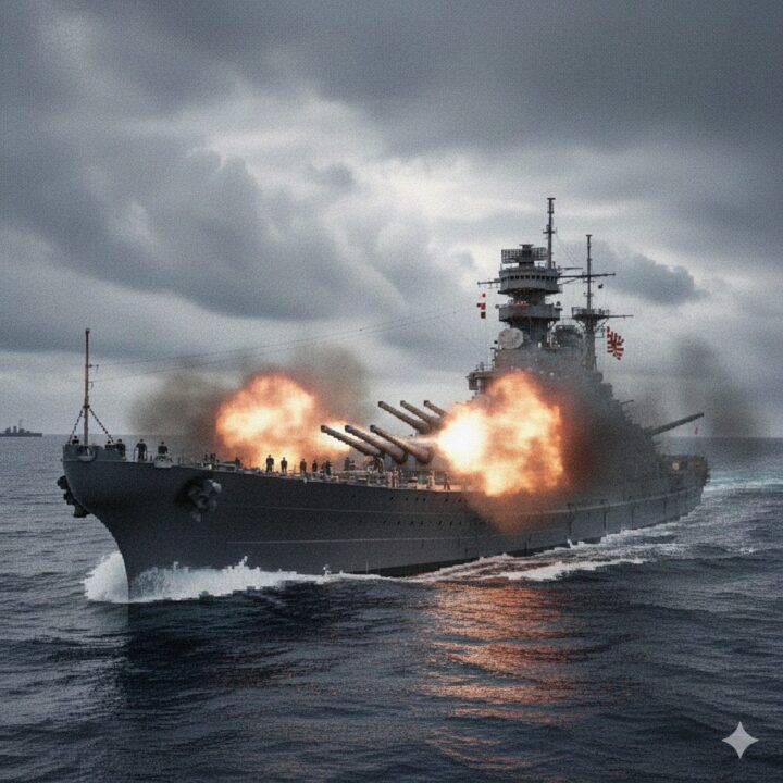 アルキメデスの大戦:櫂 直が制作した戦艦大和が斉射しているイメージ画像