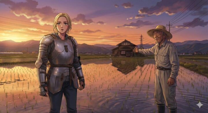 田んぼで拾った女騎士 :日本の田舎に現れたイメージ画像