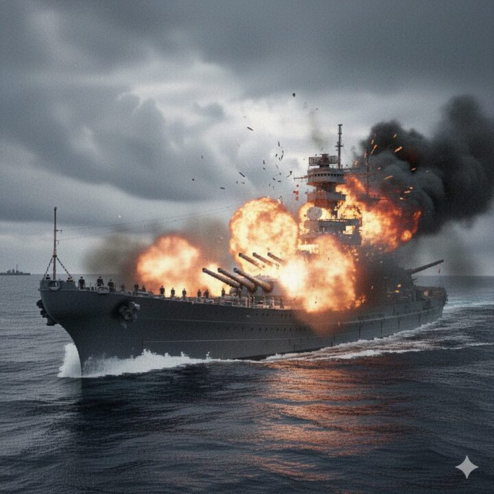 アルキメデスの大戦:櫂 直が制作した戦艦大和が沈んでいくイメージ画像