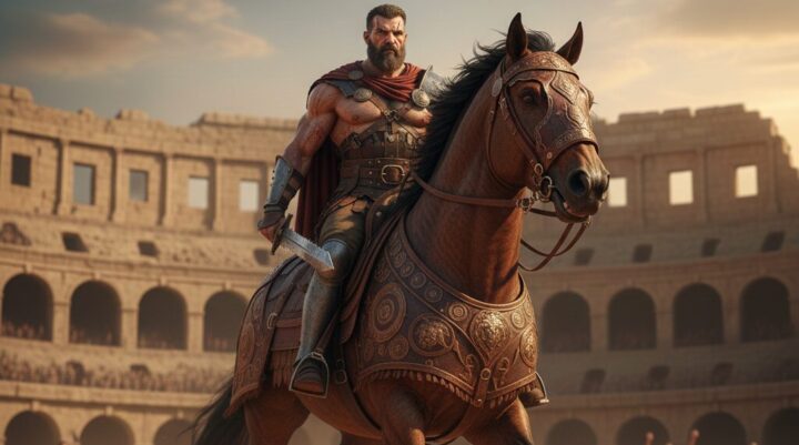 王国への続く道:剣闘士エイギルが馬に乗っているイメージ画像