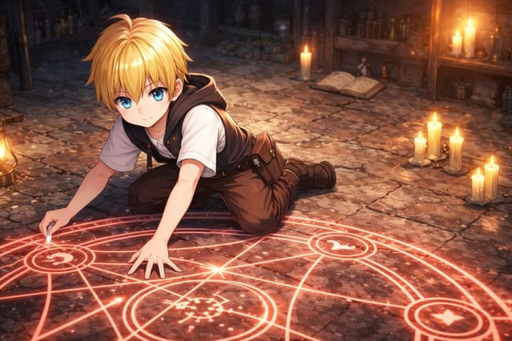 鋼の錬金術師:エドが錬金術式を書いているイメージ画像