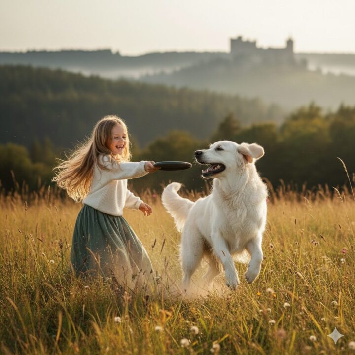 鋼の錬金術師:ニーナと犬（アレキサンダー）が一緒に遊んでいるイメージ画像