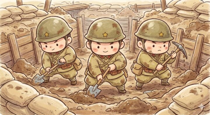 ペリリュー ─楽園のゲルニカ─:田丸たちが塹壕を掘っているイメージ画像