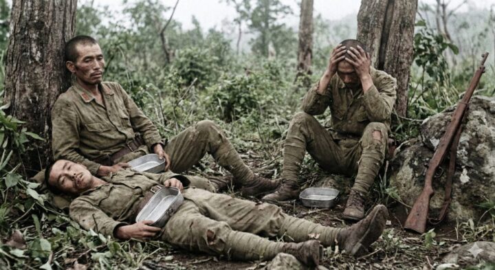 日本軍の補給がうまくいかず兵士が空腹で倒れているイメージ画像