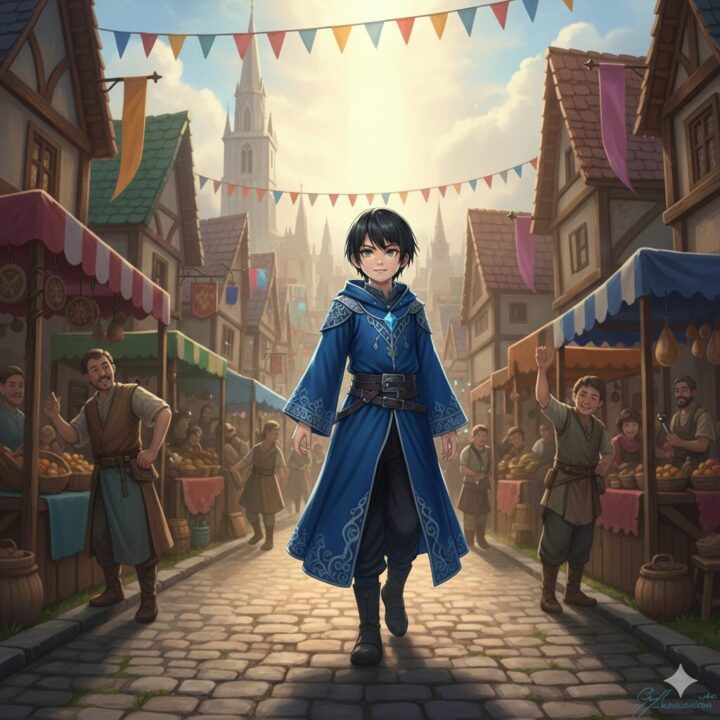 水属性の魔法使い:リョウが街を歩いているイメージ画像