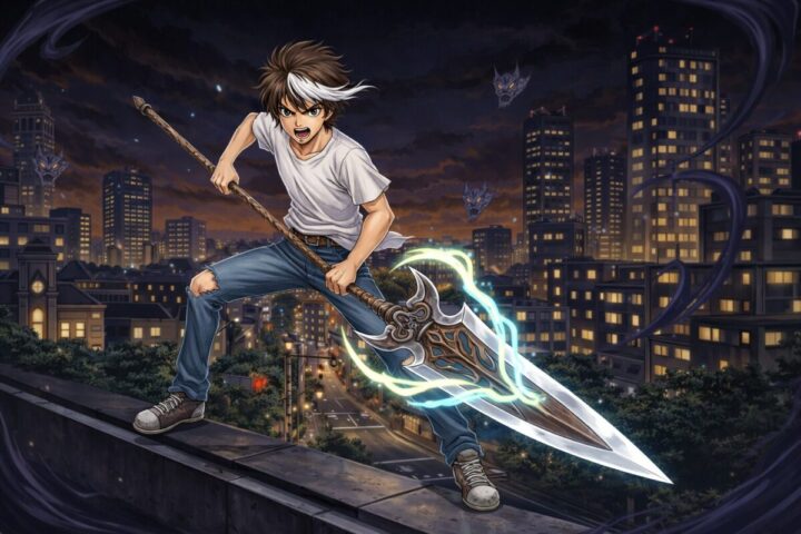 うしおととら:潮が街中で戦闘しているイメージ画像