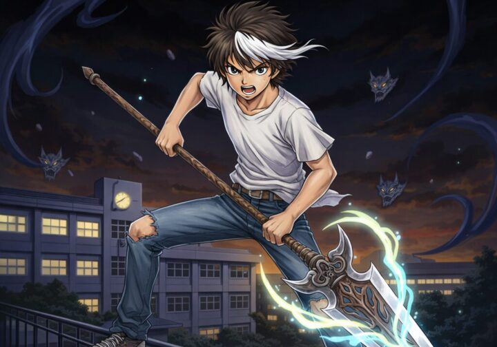 うしおととら:潮が学校で戦闘しているイメージ画像