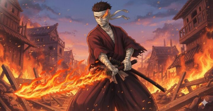 るろうに剣心:焼かれた後、暴れ回る志々雄真実のイメージ画像