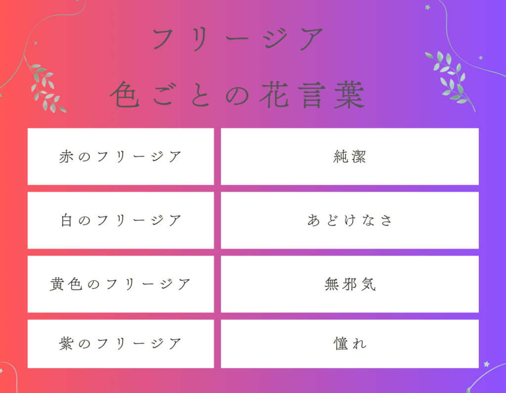 フリージアの色ごとの花言葉の表