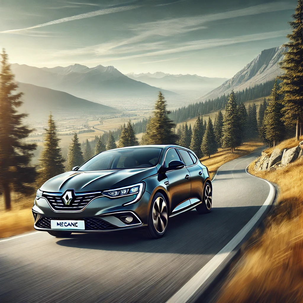 峠を走る。ブラックのルノー メガーヌのイメージ画像