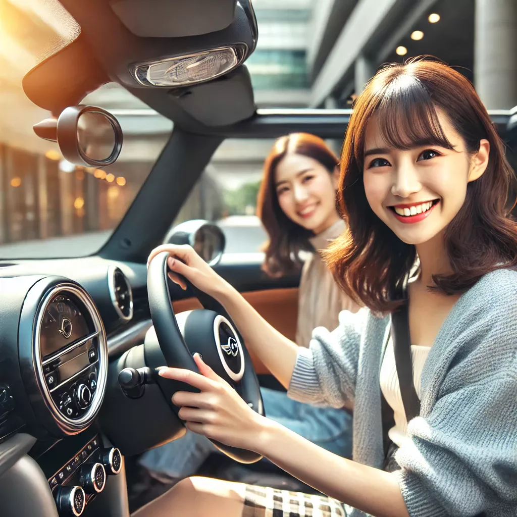 ミニクーパーに乗っている女性の運転風景