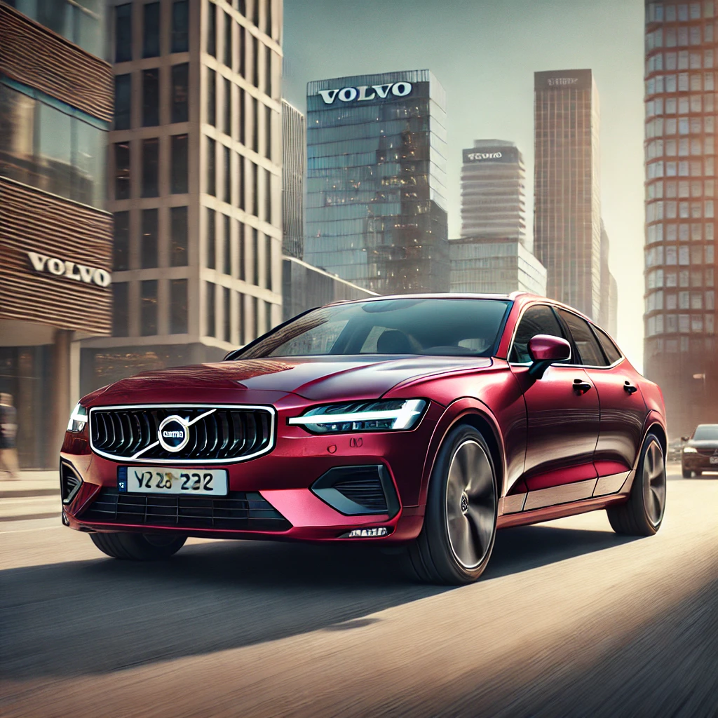 都市を走るマーレンレッドのボルボV60のイメージ画像