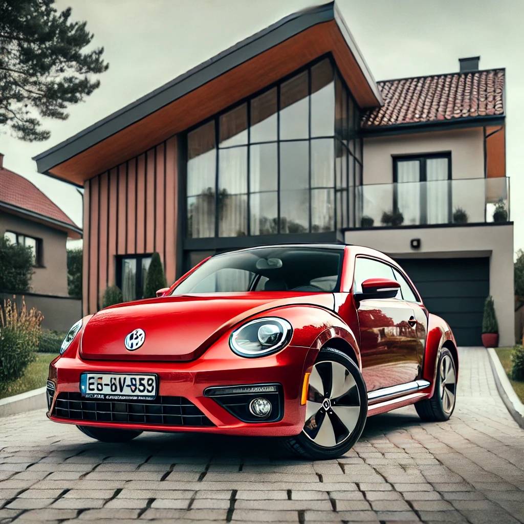 トルネードレッドザ・ビートルの トルネードレッドが家の前に駐車しているイメージ画像