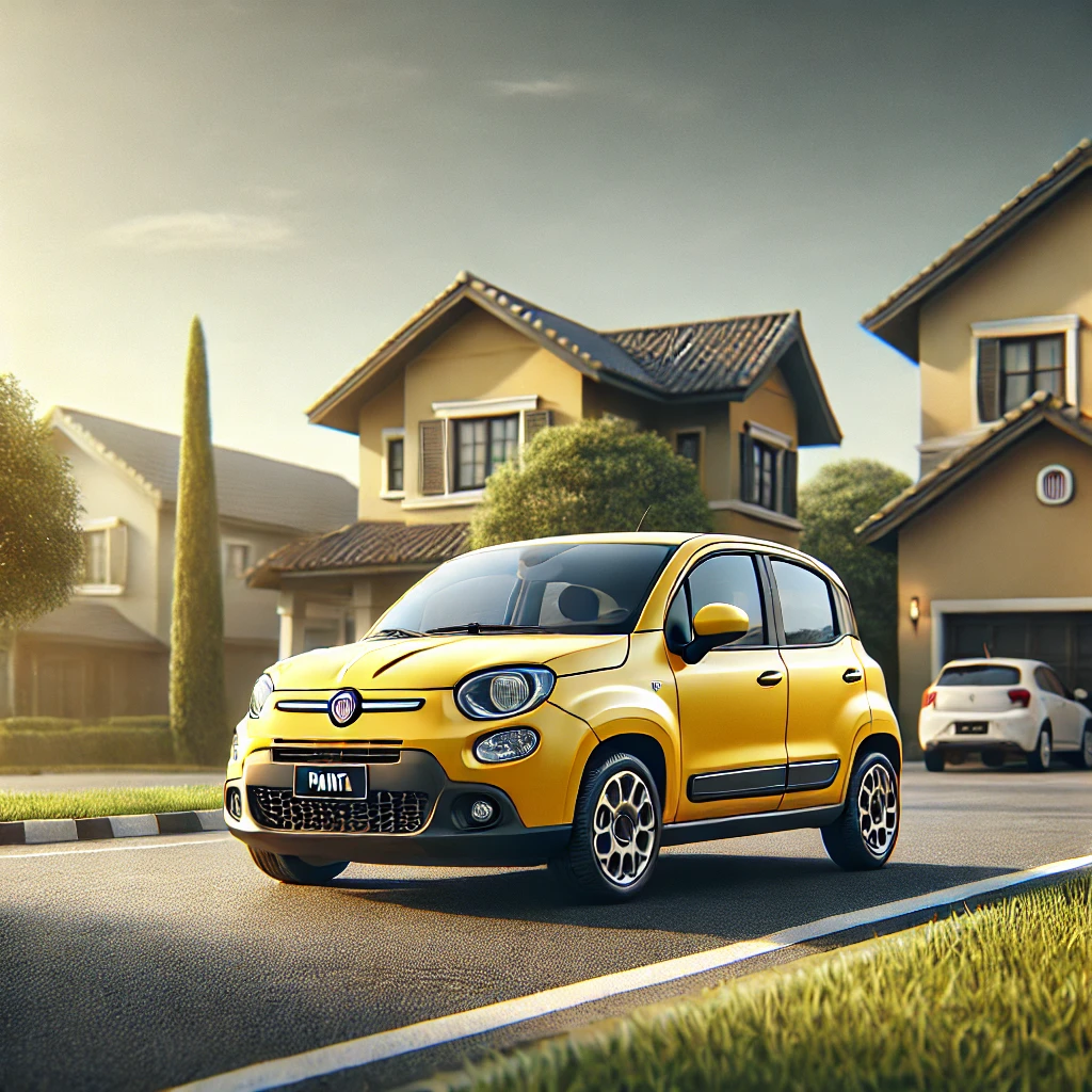 フィアット・パンダ（黄色）家の前に駐車しているイメージ画像