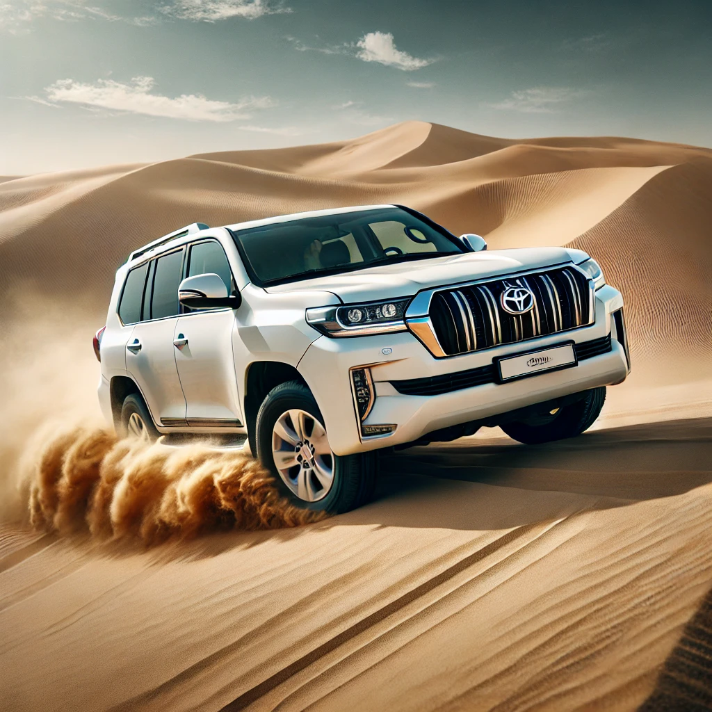 砂漠・砂浜を走っているラウンドクルーザブラドのイメージ画像
