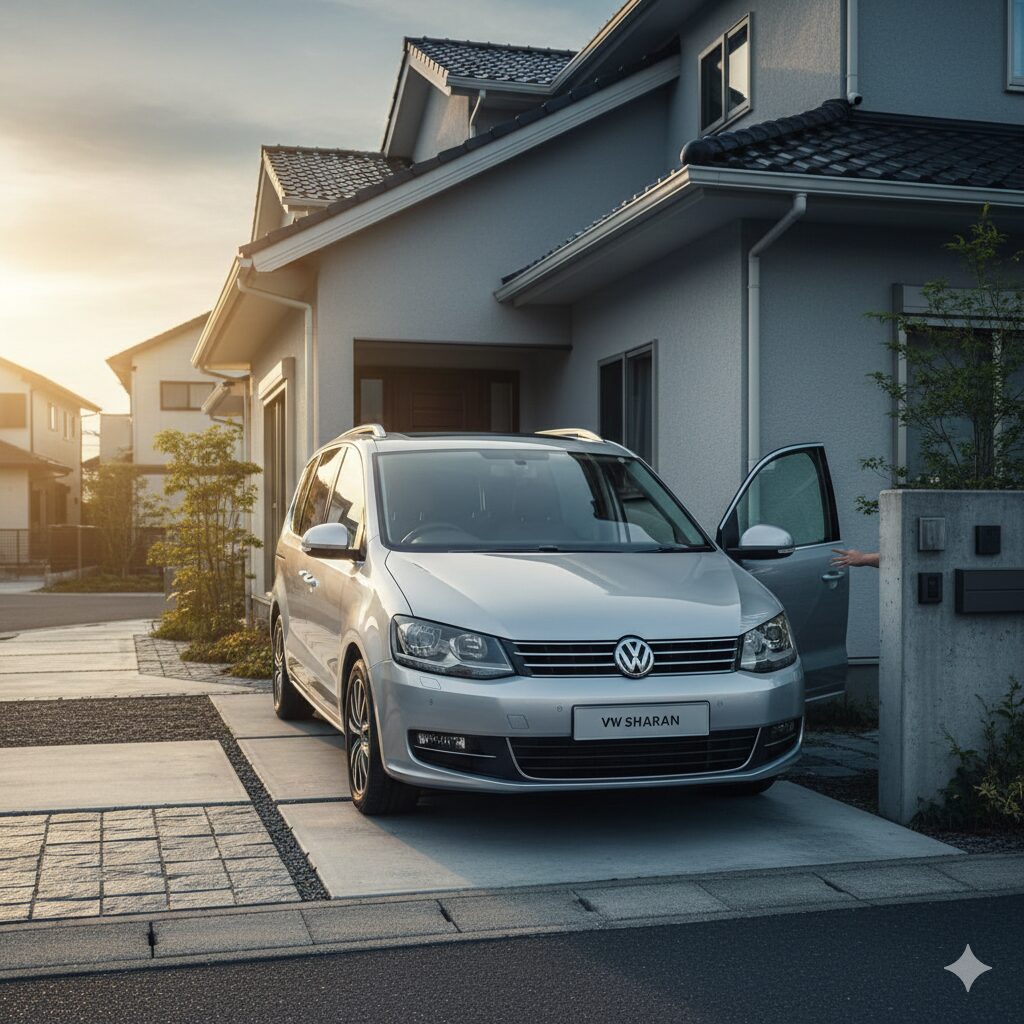 フォルクスワーゲン（VW）シャランが家の駐車場に駐車しているイメージ画像