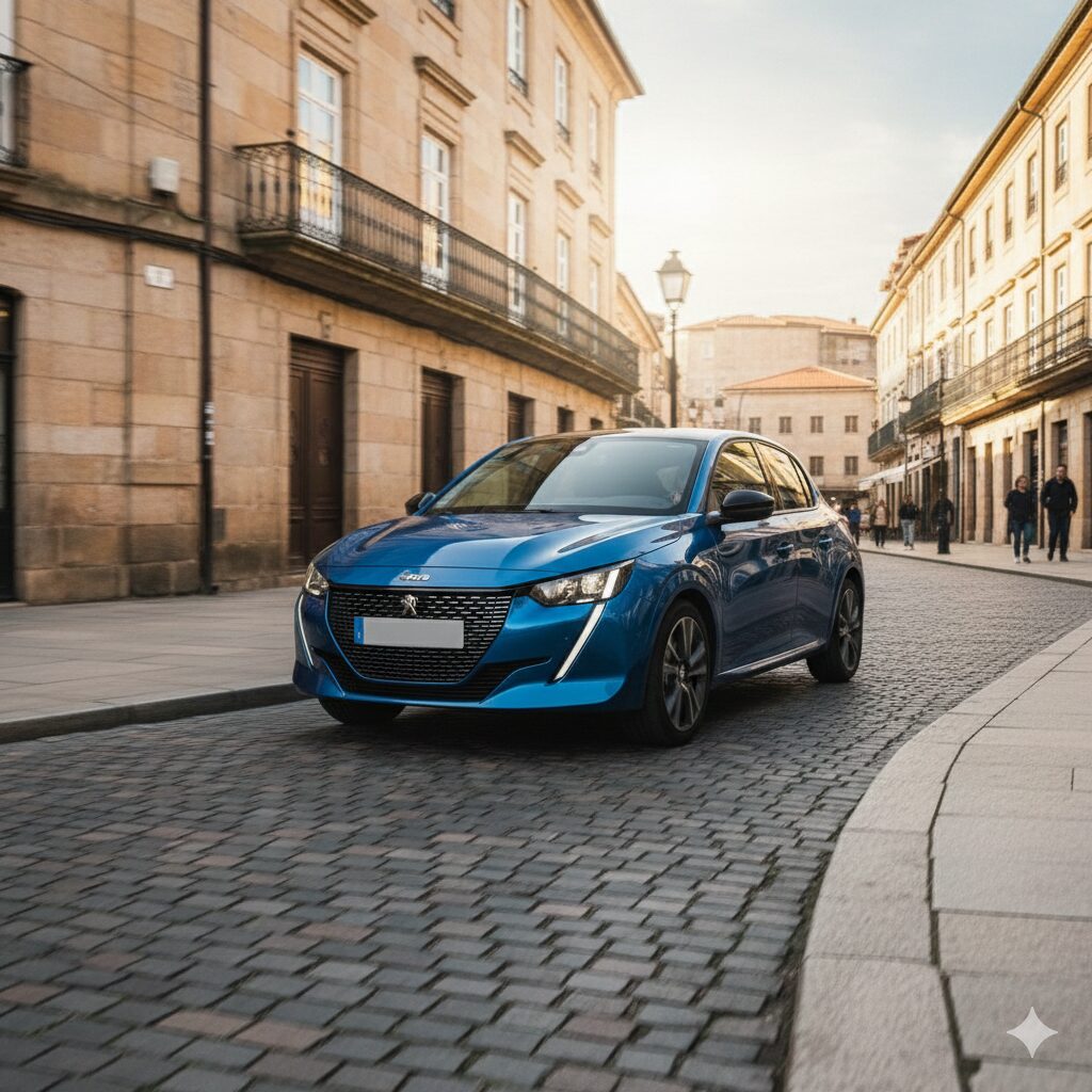 プジョーe-208が町を走っているイメージ画像